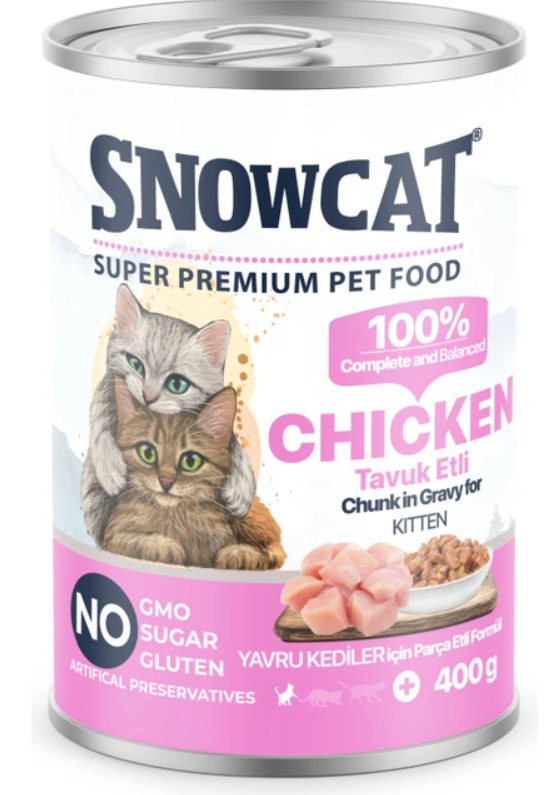 Snow Cat Premium Parça Etli Tavuklu Yavru Kedi Konservesi 12 ADET*400 G