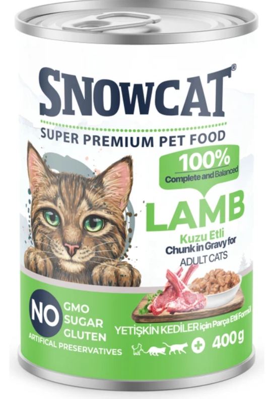 Snow Cat Premium Parça Etli Kuzulu Kedi Konservesi 12 ADET*400 G