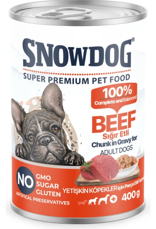 Snow Dog Premium Parça Etli Sığırlı Köpek Konservesi 12 ADET*400 G