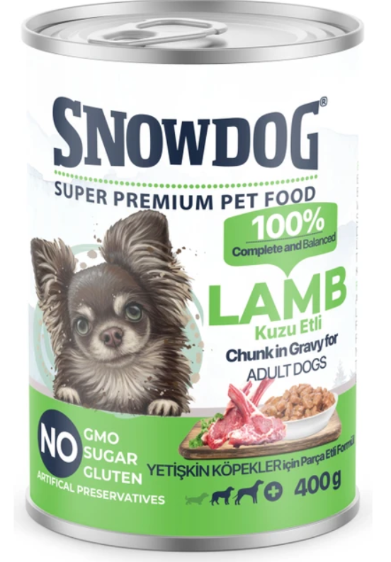 Snow Dog Premium Parça Etli Kuzulu Köpek Konservesi 12 ADET*400 G