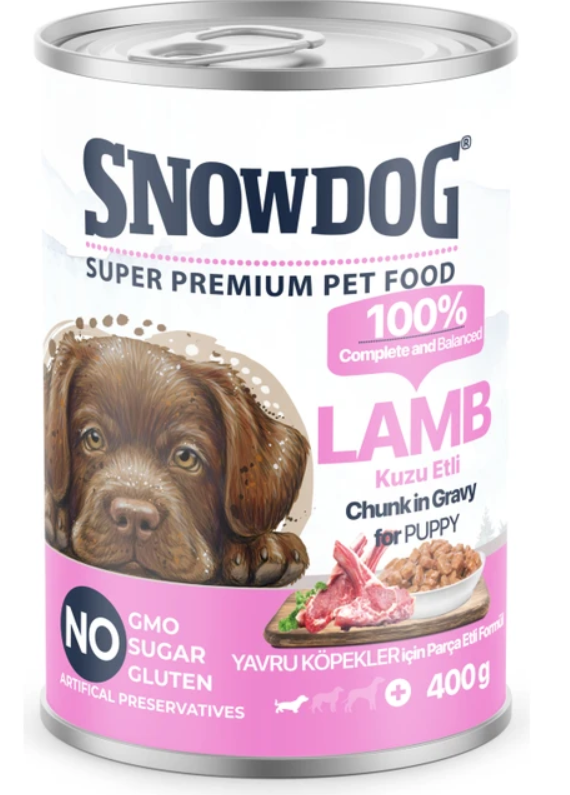 Snow Dog Premium Parça Etli Kuzulu Yavru Köpek Konservesi 12 ADET*400 G