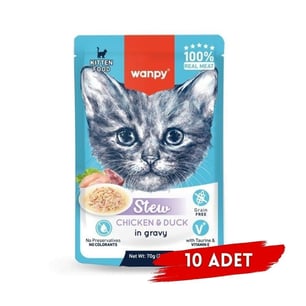 Wanpy Pouch Tavuklu Ördekli Yavru Yaş Kedi Maması 70g x 10 Adet